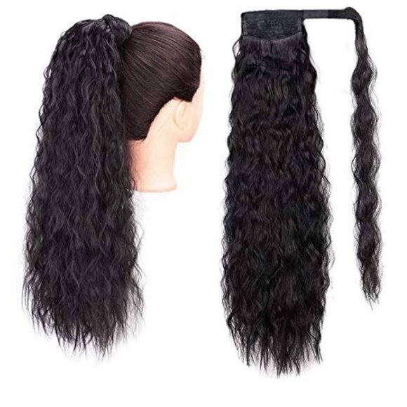 Long Ponytail Extension Wavy Curly 22" Straight Kinky Ponytail Bun Ponytail Clip - Picture 9 of 10